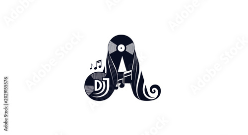 DJ Letter 'A' Logo with Vinyl Records and Musical Notes