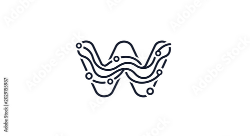 Modern W Logo with Digital Wave Connections