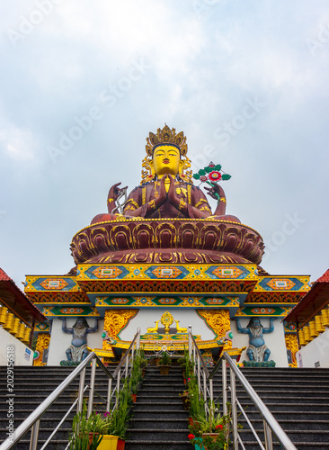 Giant Chenrezig statue at Pelling skywalk in West Sikkim, India