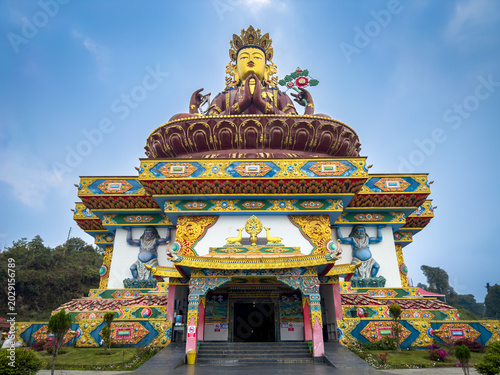 Giant Chenrezig statue at Pelling skywalk in West Sikkim, India