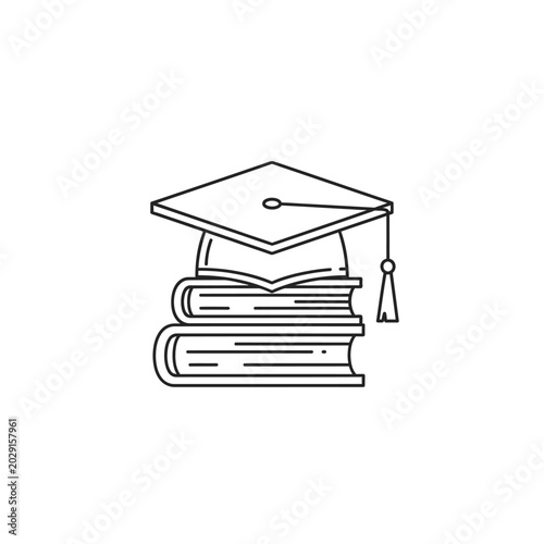 Educational Illustration of Graduation Cap and Books for Learning