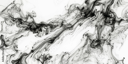 Valokuva Abstract swirls of black ink diffuse and blend into a pristine white background