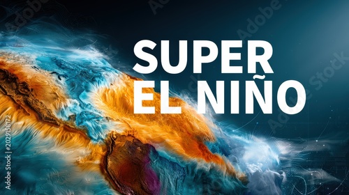 Super El Nino Text with Abstract Swirling Colors and Energy Flow