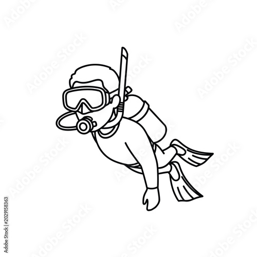 Diver with Scuba Gear and Flippers for Underwater Exploration