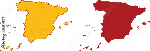 Foto Spain Map and Geographic Silhouette Collection with National Territory Borders R