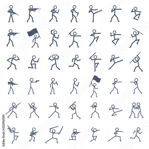 Fotografía Stick Figure Action Pose Icon Collection with Martial Arts Combat Training and H