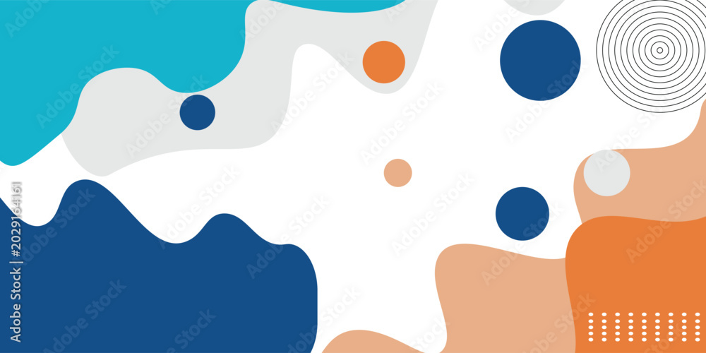 Fototapeta premium Blue and orange geometric business banner design. Creative banner design with wave shapes and lines for template. Simple design on white horizontal banner. Eps10 vector