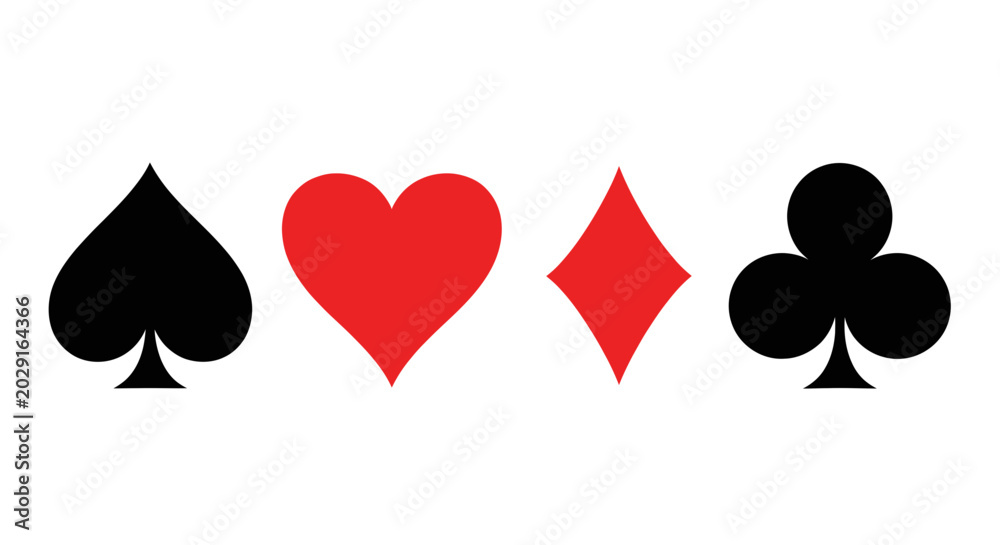 Obraz premium Playing Card Suits - Spades, Hearts, Diamonds, Clubs on White Background