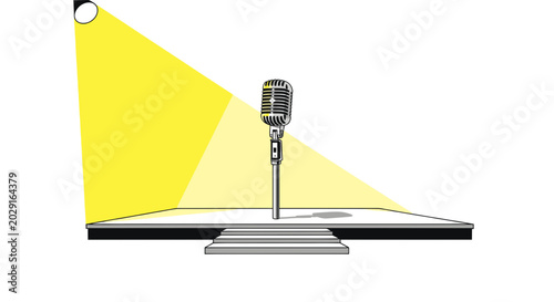 Foto Retro Microphone on Stage Spotlight, Performance Concept, Vintage Music Icon