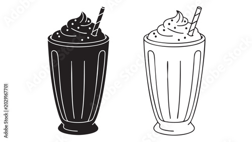 Milkshake silhouette and outline icon set