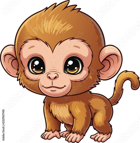 Canvas Print Playful cartoon baby monkey illustration with adorable animal cute animal kid fr