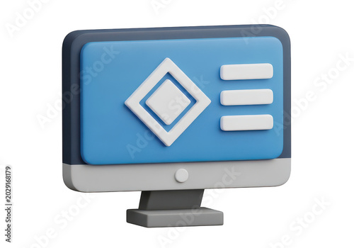 Modern computer monitor with menu icons overlay isolated on transparent background