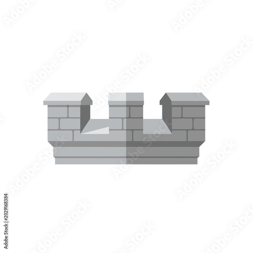 Gray stone castle battlements fortification icon isolated