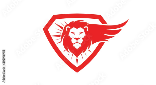 Tableau sur toile Red Lion Emblem with Wings and Shield