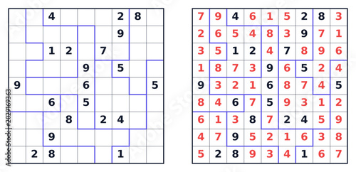 Canvas Print Sudoku puzzle grids with numbers and highlighting for gameplay