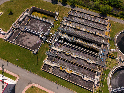 Water treatment facility in operation during sunny day
