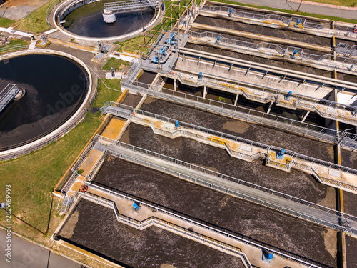 Wastewater treatment facility operates on a sunny day