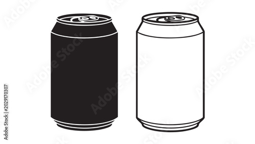 Black and white beverage can illustration set