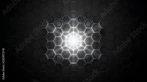 Hexagonal pattern on dark background with glowing center
