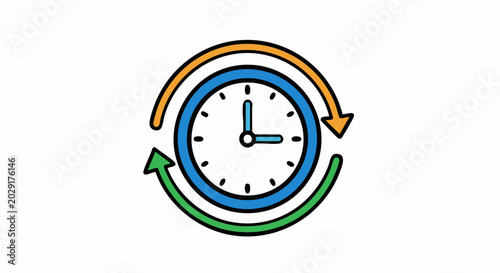 Clock with Circular Arrows Indicating Time Flow and Cycles.