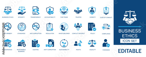 Foto Business ethics and corporate governance icon set