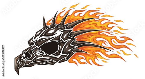 Фотография Dragon head with flames around it.