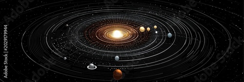 Solar System with Planets and Sun in a Vast Galactic Space