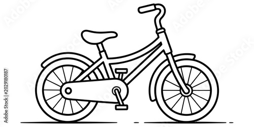 Foto Simple black line drawing of a kids bicycle for coloring book pages with a class