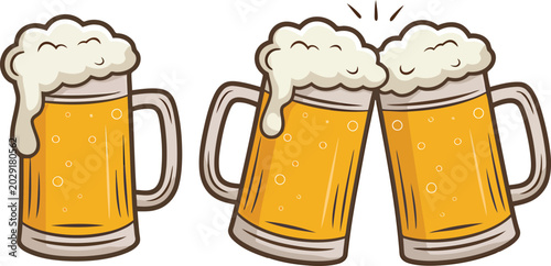 Bild auf Leinwand Beer mugs clinking vector illustration