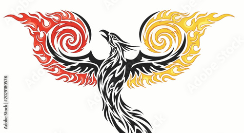 фотографія Phoenix Bird Rising from Flames Illustration.