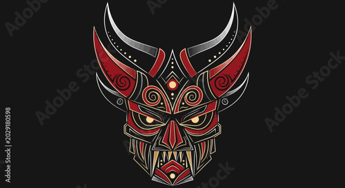 Konstfotografi Red and black demon mask design.