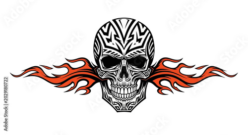 Konstfotografi Skull with flames and tribal tattoo.