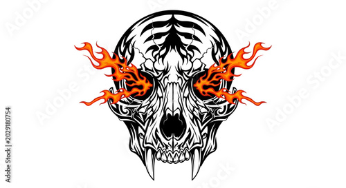 Canvastavla Skull with flames coming out eyes.