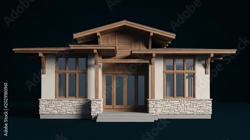 Digital blueprint transforms into a modern house. Architectural rendering reveals a beautiful home design.
