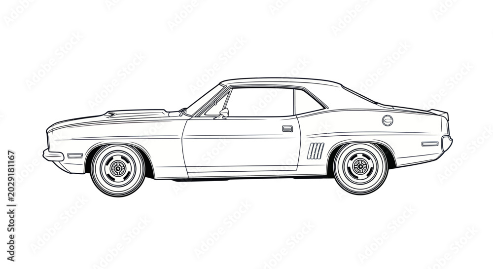 Obraz premium Vintage Muscle Car Outline Drawing - Classic American Automobile
