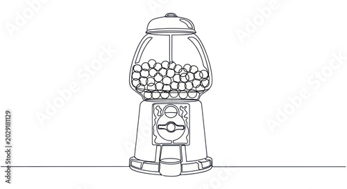 Quadro su tela Retro Gumball Machine Filled with Candies, Black and White Outline Drawing