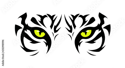 Tablou pe pânză Tiger Eyes Tribal Tattoo Graphic - Fierce Animal Face Design