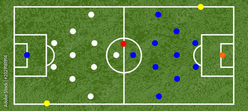 Soccer Formation Strategy Board Illustration on Green Football Field.
