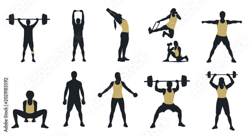 Tableau sur toile Fitness Silhouettes: Workout Poses for Strength Training and Exercise