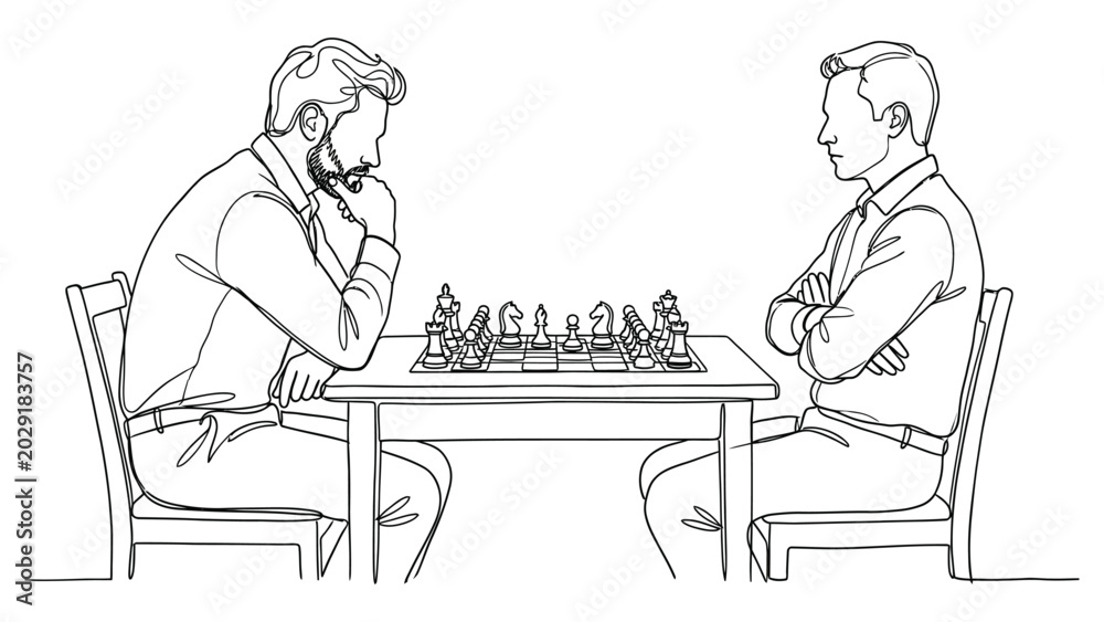 Obraz premium Two men playing chess game strategy.