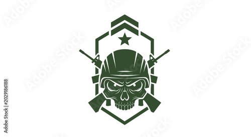Quadro su tela Skull Soldier Emblem with Rifles, Military Badge, Army Icon, Warrior Spirit