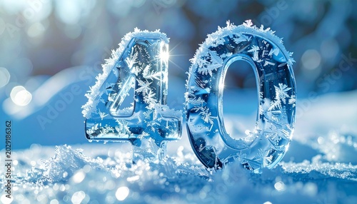 Frozen ice numbers forty on snowy ground with frosty background