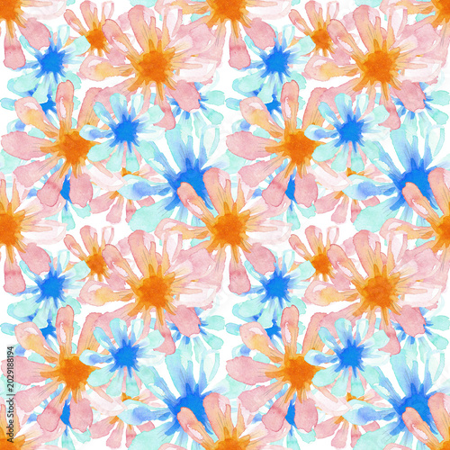 Pattern floreale acquerello colorato su sfondo bianco