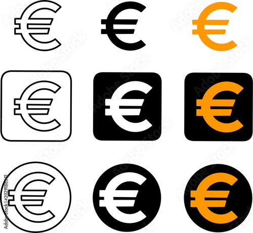 Euro currency symbol set. Modern vector European banking design icons