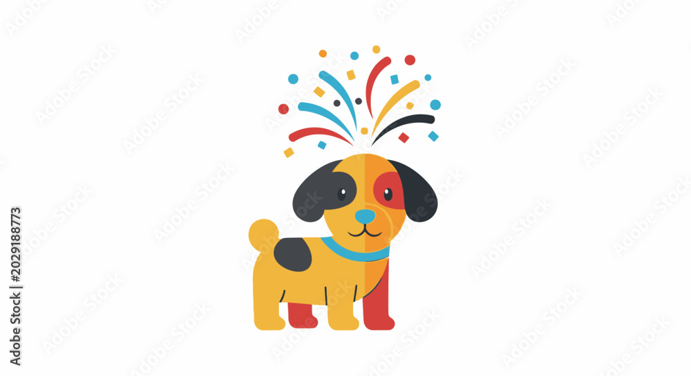 Naklejka premium Cute Cartoon Dog Celebration with Colorful Confetti