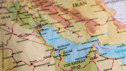 Fotografía Map of the Persian Gulf, an extension of the Gulf of Oman between the Arabian Peninsula and Iran