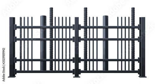 Modern Metal Fence Gate with Vertical Bars and Industrial Design - Isolated