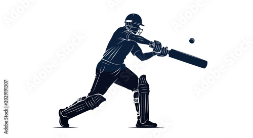Billede på lærred Cricket Player Silhouette Hitting Ball