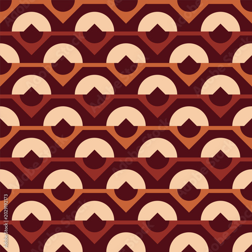 Geometric Seamless Pattern of Arched Shapes and Diamond Forms in a Retro Palette