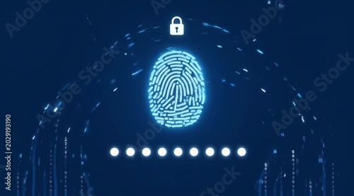 Cinematic 4K Footage of a Glowing Fingerprint with Lock Icon on Dark Blue Background Video Clip